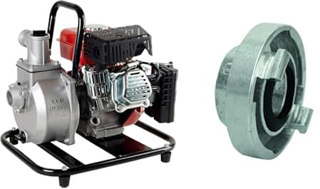 T.I.P. Benzin Wasserpumpe - Motor Gartenpumpe 15.000 l/h Fördermenge, 25 m Förderhöhe, 2,5 bar Druck, 4-Takt-Motor, Rückschlagklappe) LTP 250/25, 30188 + T.I.P. C 52-Storz-Kupplung 1,5 Zoll IG