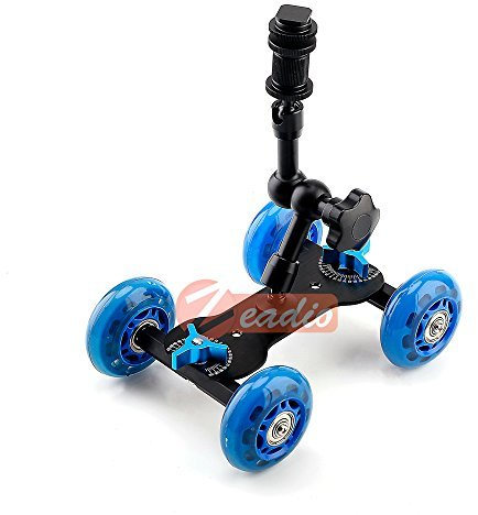 Zeadio Magic Arm Tabletop Portable Skater Dolly Rail Car Kits for all LCD Field Monitor, Canon Nikon all Video DSLR Camera Rig, Flash Light, Microphone (7 inches + Blue)