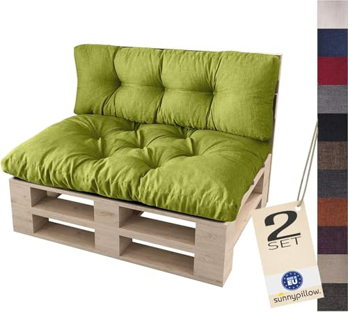 sunnypillow Palettenkissen für Palettenmöbel - 2er Set - Palettenauflage 120 x 80 für Palettensofa - Palettenpolster für Garten, Gesteppte Kissen für Europaletten - Sitzkissen & Rückenkissen Grün