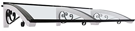 Vordach aus hölzern für den Außenbereich Farbe Weiss und grau, Transparente kompakte Polycarbonatabdeckung, Modell Legno RICCIO, Haustür-Vordächer Größe 100 x 250 cm