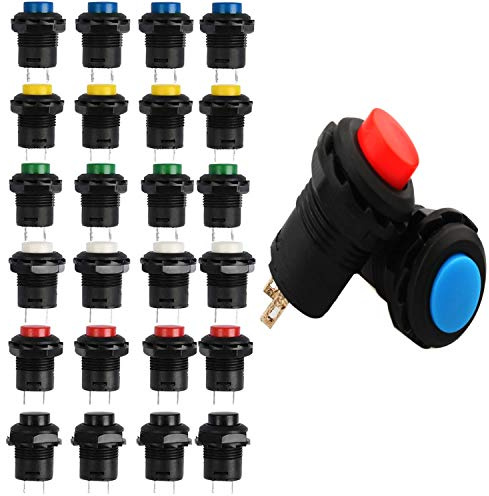 RUNCCI-YUN 24 Stk. Ein/Aus-Taster Rund Drucktaster 12mm DS-425A ON/OFF selbst Latching Push Button Switch 6 Farbe