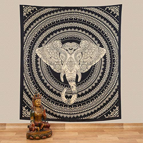 Kunst und Magie Tagesdecke Wandbehang Deko Tuch Elefanten Mandala ca. 200 x 230cm