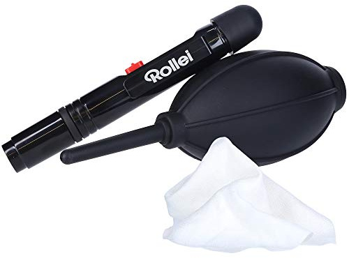 Rollei Profi Objektiv-Reinigungsset - Kamera-Blasebalg/Air Blower, Lenspen + Microfaser-Reinigungstuch zur professionellen Objektivreinigung 27026 Schwarz