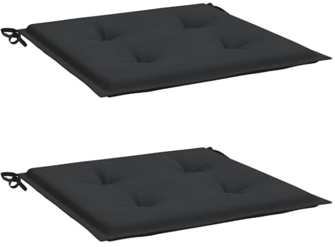 vidaXL Gartenstuhl Kissen 2 STK., Sitzkissen Outdoor Indoor, Stuhlkissen mit 2 Sätzen Schnüren, Stuhlauflage Sitzpolster, Schwarz 50x50x3cm Oxford-Gewebe