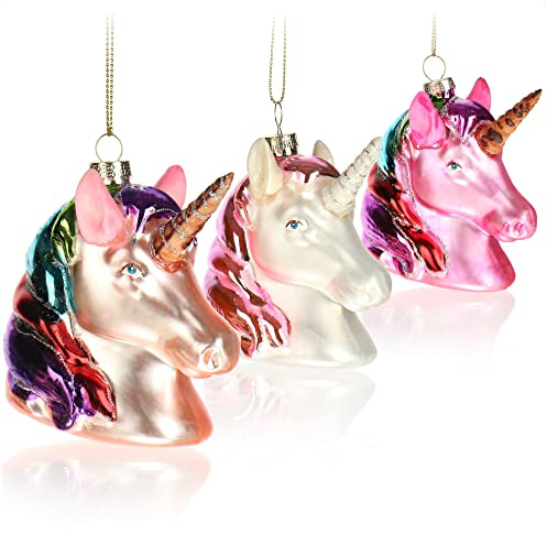 com-four® 3X Premium Christbaumschmuck - Deko-Einhorn aus echtem Glas - besondere Baumkugeln als Weihnachtsdeko - spezielle Weihnachtsbaumanhänger (Einhorn - 3 Stück)
