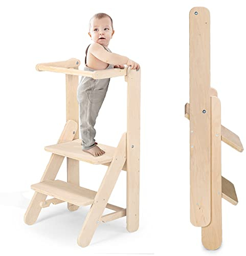 MAMOI® Lernturm Klappbar aus Holz, Learning Tower, Lernstuhl für Kinder, Küchenturm und Küchenhelfer, Lerntower, Hochstuhl Tritthocker ab 2/3 Jahre,