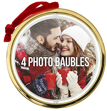 Shot2Go Fotokugeln - 4 Stk, Gold-metallic, für 2 x 72 mm Fotos, Weihnachtsschmuck