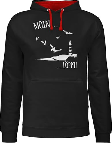 Shirtracer - Pullover Herren Frauen Hoodie Kontrast zweifarbig - Sprüche Statement - Moin löppt I Meerliebe I Maritim I Leuchtturm Motiv Meer