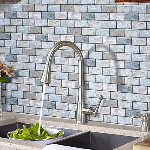 HyFanStr Thickened Self Adhesive Wall Tiles Kitchen Backsplash, Waterproof Stick, 3D Peel and Stick Bathroom Subway Tiles (5, Marble Blue)