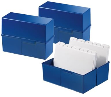 Hanlesi Schedario HAN DIN A5 orizzontale - 3 pz., traslucido, design attraente per 500 schede con cerniera in acciaio, blu, 975-14