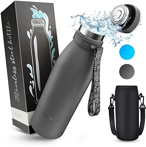 Vezato Trinkflasche Edelstahl - BPA-freie Isolierflasche 750 ml - Auslaufsichere Wasserflasche mit doppelter Isolierung - Thermosflasche spülmaschinenfest - Für Kohlensäure geeignet - Nachhaltig