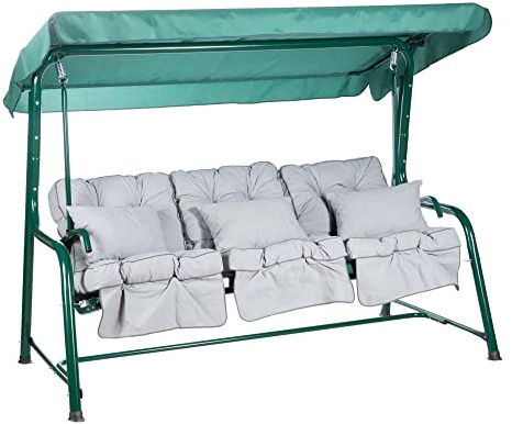 Alfresia Turin 3 Seater Reclining Garden Swing Seat with Adjustable Canopy and Classic Cushions, Heavy Duty Outdoor Patio Swing Seat Supporting up to 250 kg