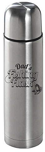 Personalised Fishing Brushed Steel 1 Litre Insulated Vacuum Flask - Engraved - Enter Your Custom Text.