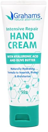 Grahams Natural Intensive Repair Hand Cream - for Very Dry, Cracked & Eczema-Prone Hands - Fragrance Free - Hydrates and Repairs Damage - with Hyaluronic Acid, Olive Oil & Vitamin E, 50g