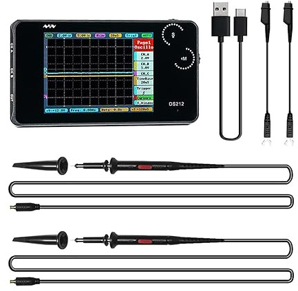CCDSO Portable Oscilloscope DS212, Pocket Size Handheld, Built-in Rechargeable Battery, 2 Channels, 1Mhz Bandwidth, Entry Level Oscilloscope for Beginner