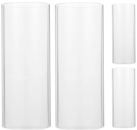 BESPORTBLE 4 Stücke Glaszylinder Kerzenhalter Glas Kerzenständer Glaszylinder Windlicht Kerzenleuchter Glas Teelichtglas Kerzenschirme für Hochzeit Mittelstücke Tischdeko 15cm