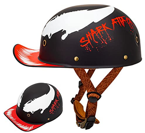 Motorradhelme Mit Offenem Gesicht, Baseballkappenhelm Für Erwachsene, Vintage-Mode, Jet-Stil, Halbhelme Für Moped, Roller, Männer, Frauen, Bequem, Leicht, DOT/ECE-Zertifiziert,Matte venom,XL