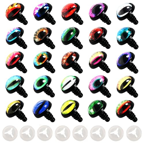 Toaob 25 Pairs of Safety Eyes for Dragon Doll's Eyes Cabochon Glass Mosaic Colourful Crystal 16 mm with Washer for Making Dolls Crafts Puppets Animal Knitted
