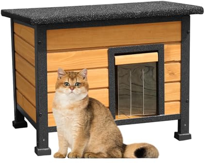 X-ZONE PET Katthus för utomhus-/inomhusbruk, katthus av trä, väderbeständig, för vinter, kaninhus, trähus för kaniner och marsvin, kattskydd med heltäckande järnram