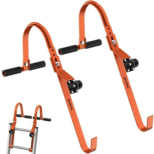2 Stück Leiter-Dachhaken mit Rad RAYDOTOL Heavy Duty Stahl Leiter Stabilisator Dachfirstverlängerung mit Gummigriff T-Stange 227 kg Traglast Leiterhaken (2 Stück)