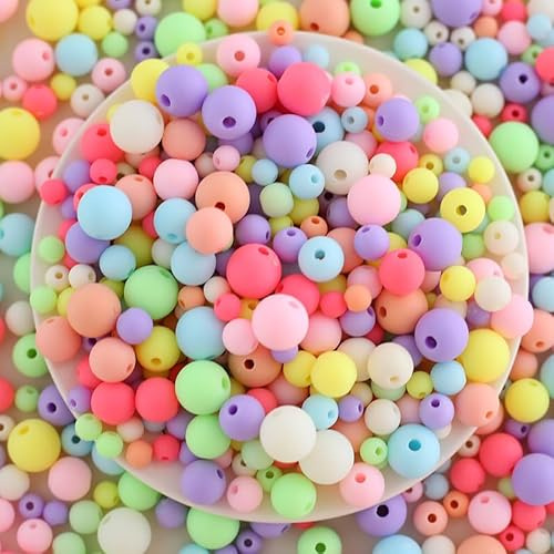 YIEUR Lot de 860 perles multicolores à enfiler - 6/8/10/12 mm - Perles en vrac mates avec trou - Perles décoratives rondes pour bracelets, colliers de hall, décoration, artisanat, fabrication de