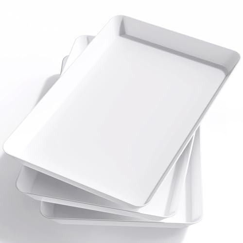 Lifewit Serving Tray, Serving Boards Plastic Platters Charcuterie Dishes for Party, BPA Free Reusable Food White Tray for Snacks, Food, Cookies, Set of 3, 36 * 24cm