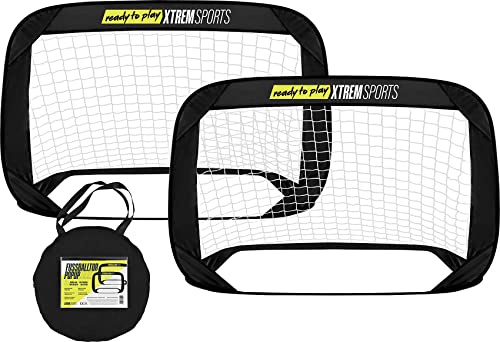 XTREM Pop-Up Fußballtor 2er Set - 120x80x80 cm Kindertor Mini-Fußballtore | Faltbares Outdoor Trainingstor Set inkl. Heringe und Tragetasche für Garten, Park und Sport - Robustes Wetterfestes Netz