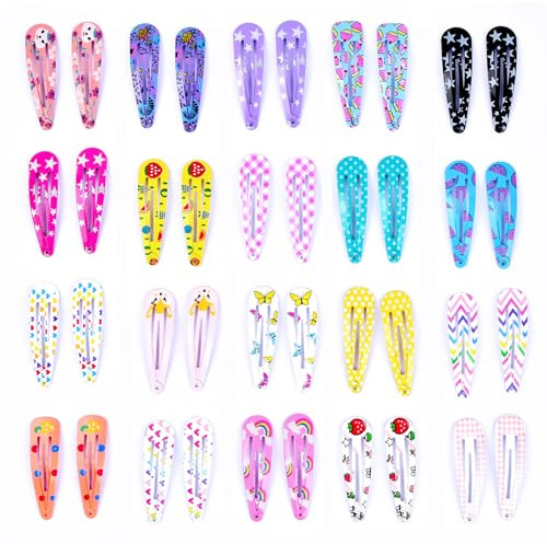 Tibapla Snap Barrettes, 40 Pièces Pinces à Cheveux, Épingles à Cheveux Colorées Mignon, Barrettes à Cheveux Antidérapantes de Nombreux Styles, Barrettes Colorées pour Filles, Enfants, Bébé