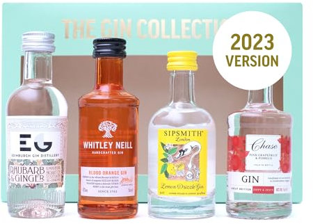 Gin Gift Set - Flavoured Alcohol Miniatures, Edinburgh Rhubarb & Ginger, Chase Pink, Sipsmith Lemon, Whitley Neill Blood Orange 4x 5cl - Official Licensed Gin Gifts for Women, Men, Stocking, Christmas