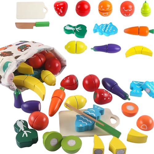 huruirui Frutta da Tagliare Giocattolo,Bambini Cucina Giocattolo Educativo Gioco Ruolo,Cucina Giocattolo Legno 2 3 4 5Anni Regalo Compleanno Pasqua Halloween Natale Cucina Giocattolo