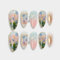 Sun&Beam Nails Handmade Press-on Medium Long Amlond Colorful Green Pink Ombre Hand-Painted Flower Design Fashion False Nail Tips 10 Pcs Set (#017 L)