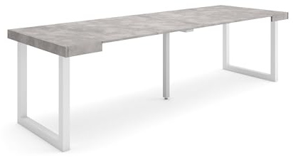 Skraut Home | Ausziehbarertisch | Multifunktionaler ausziehbarer | 260 | Für 12 Gäste | Massivholz Beine | Moderner Stil | Zement