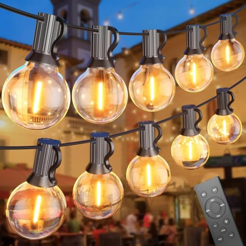 Lichterkette Außen 45M Dimmbar G40 mit Fernbedienung Outdoor Lichterketten | Lichterkette Glühbirnen 75+2 Birnen Wetterfest Warmweiß 8 Lichtmodi Girlande Lichterkette Aussen für Terrasse Balkon Garten