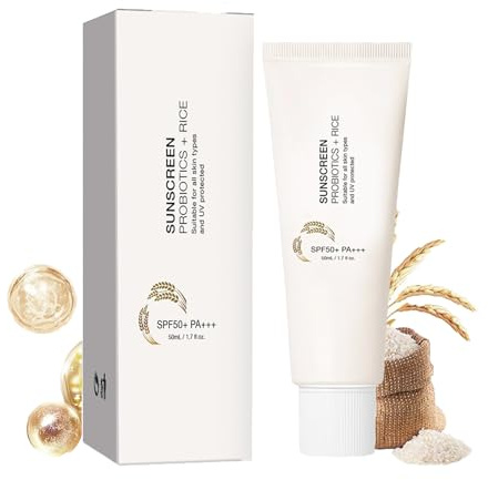 Crème solaire probiotique au riz, Crème solaire Rice Probiotics SPF 50+ aux extraits de riz - Haute Protection Solaire Visage et Corps, Moisturizing Sun Cream, CrèmeSolaire Bio, Respirante (1PC)