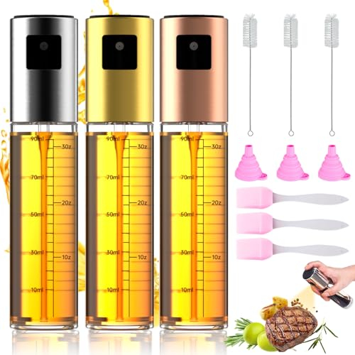 3 pulverizadores de aceite de 100 ml para cocinar, botella pulverizadora de aceite para aceite comestible, cristal transparente, spray de aceite para cocinar, botella pulverizadora, vinagre y botellas