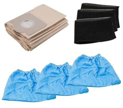 Gettimore Aspirateur de rechange pour aspirateurs secs et humides Einhell TC-VC 1820, TC-VC 1820 SA, TC-VC 1812 S, TC-VC 1815, y compris 5 sacs à poussière, 3 housses en tissu, 3 filtres en mousse