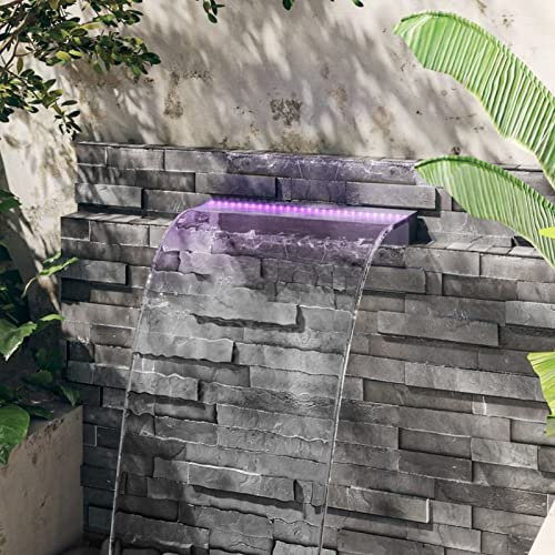 Gecheer Fontana,Sfioratore,a Cascata,da Giardino,per Lagnetto,per Piscina,con LED,in Acrilico,60x21x8 cm,Cascata da Giardino con LED,Fontana da Giardino,Fontana Laghetto,Cascata Laghetto