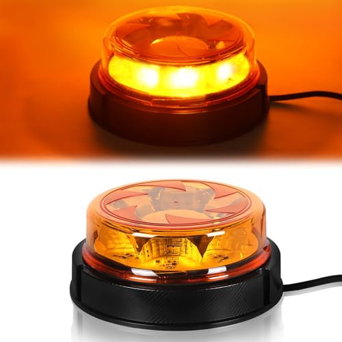 Yinaolan LED Amber Warning Beacon Light, 16LEDs 12/24V Orange Blinking Lamp 3 Flash & 3 Rotating Patterns for Agricultural Machines, Commercial Vehicle, School Bus, Tractor Excavators Truck