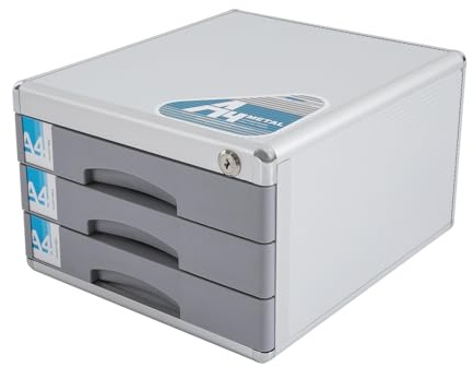 Schubladenboxen, Metall Schubladenbox Abschließbar 3 Schubladen, Schreibtisch Schubladenbox Aufbewahrung Ablagebox Aluminiumlegierung - 30×36×20cm