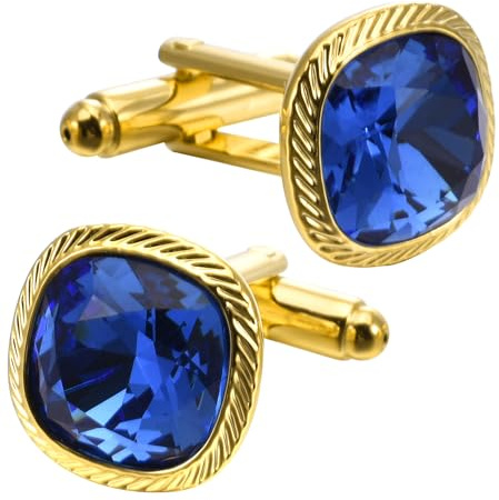 Jonwo Cufflinks for Men Lady with Blue Zircon Gemstone Silver/Gold Plated | Come with Gift Box, Faceted Crystal Men's Women Cuff Links Jewelry for Wedding Party Daily Office Formal Casual Wear Shirt