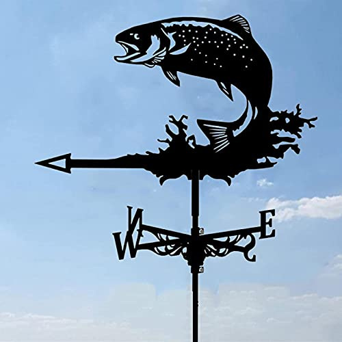 Fish Weathervane with Roof Mount, Decorative Wind Vane Weather Vane Garden Mount Yard Stake, Outdoor Garden Stake Weather Vane Professional Measuring Tool Garden Yard(Fish4)