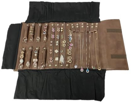 VKEID Reise Schmuck Organizer Rolle Schmuckrolle, Organizer for Halsketten, Ohrringe, Ringe, Armbänder, faltbare Schmuckrolle, Schmuck-Organizer, Schmuckrolle, Halsketten-Rolltasche