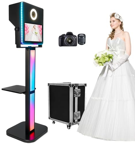 Photomaton miroir avec appareil photo, appareil photo reflex numérique portable de 15,6 pouces, écran tactile de 15,6 pouces, support d'éclairage RVB pour événements, mariage, anniversaire, fête