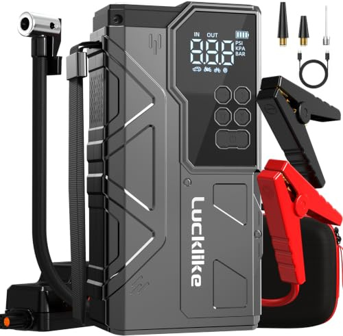 LUCKLIKE W210 Starthilfe Powerbank, 12V Jump Starter mit Luftkompressor | 7000A Tragbarer Booster Starthilfegerät für All Benzin/12.0L Diesel, 150PSI Luftpumpe, mit LED Taschenlampe Starterkabel