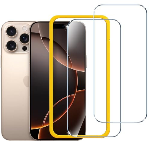 ivoler Screen Protector for iPhone 17/iPhone 16 Pro, with Alignment Frame Tool, Tempered Glass Protection Film - without Air Bubbles -Ultra Resistant Hardness 9H 6.3-Inch, 2 Pack