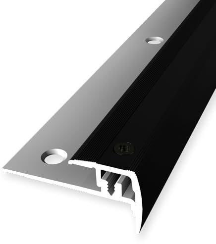 Profilo angolare per scale, 21 x 21,5 x 1000 mm, profilo angolare in alluminio, scanalato, svasato, nero, altezza bordo: 4-9 mm