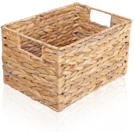 FRIHET Aufbewahrungskorb geflochten aus Wasserhyazinthe rechteckig | Aufbewahrungsbox mit Griffen | Wäschekorb klein, Kleiderschrank Organizer uvm. | versch. Größen (1 Stück, Gr. 2)