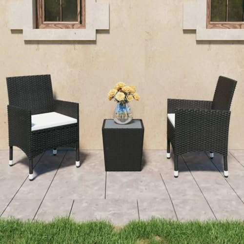 KATERYY 3-TLG. Bistro-Set Poly-Rattan und Hartglas Schwarz,