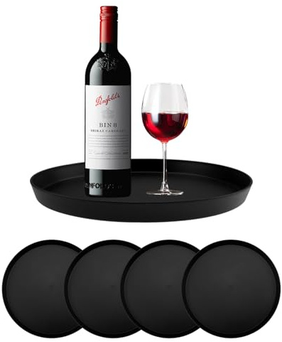 burkfeeg Serviertablett 5er Set, Schwarz Tablett Serviertablett Rund 22.6cm | Tablett Rund, Wiederverwendbar Kellnertablett Gastronomie Für Cafeteria, Bar, Coffee Shop, Hotel
