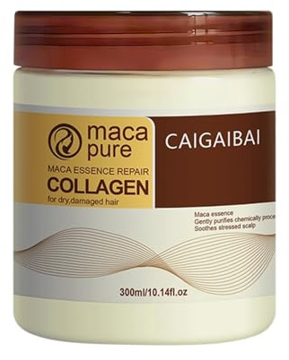CAIGAIBAI MACA ESSENCE REPAIR Mascarilla Capilar Profesional con Colágeno Reparadora Nutritiva Hidratante Antifrizz Brillo Cabello Seco Dañado Encrespado Teñido Sin Sulfatos 300ml